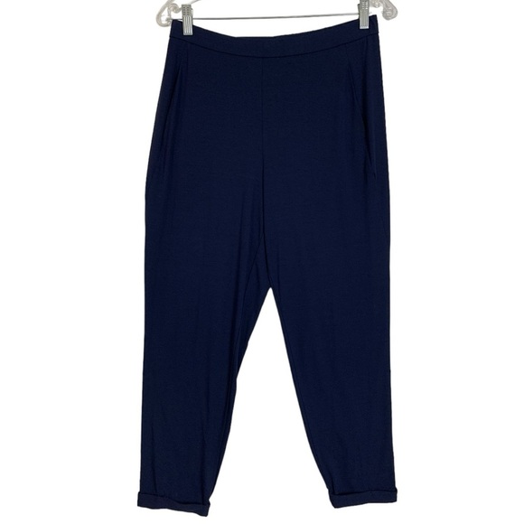 Eileen Fisher Navy Pull On Cropped Trouser Pant Viscose  Size Small Office Wear - Picture 1 of 11